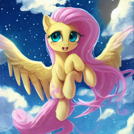 Size: 512x512 | Tagged: safe, derpibooru import, machine learning generated, stable diffusion, fluttershy, pegasus, pony, anatomically incorrect, flying, image, png, solo