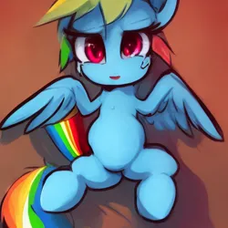 Size: 512x512 | Tagged: safe, derpibooru import, machine learning generated, stable diffusion, rainbow dash, harpy, monster pony, original species, crying, image, png, solo