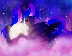 Size: 1280x982 | Tagged: safe, artist:sadelinav, derpibooru import, oc, unofficial characters only, pegasus, pony, image, jpeg, moon, not luna, solo, tangible heavenly object