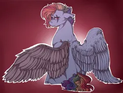 Size: 512x384 | Tagged: safe, artist:binibean, derpibooru import, rainbow dash, pegasus, pony, the cutie re-mark, alternate timeline, amputee, apocalypse dash, artificial wings, augmented, crystal war timeline, female, image, jpeg, prosthetic limb, prosthetic wing, prosthetics, scar, solo, wings