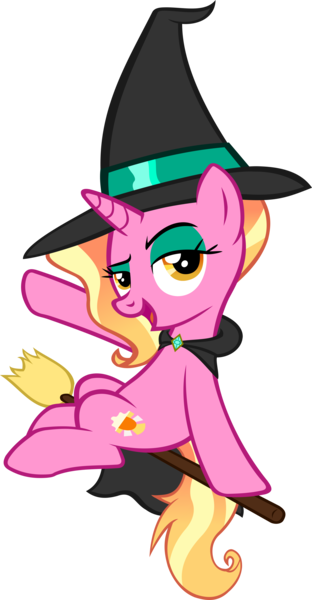 Size: 2603x5010 | Tagged: safe, artist:ironm17, derpibooru import, luster dawn, pony, unicorn, broom, female, hat, image, looking at you, mare, open mouth, png, simple background, smiling, solo, transparent background, witch, witch costume, witch hat