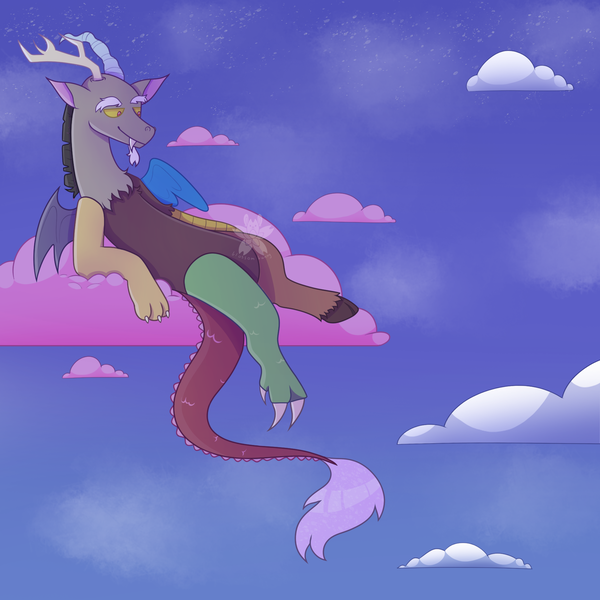 Size: 1890x1890 | Tagged: safe, artist:padfoottg, derpibooru import, discord, draconequus, cloud, cotton candy, cotton candy cloud, food, image, male, png, solo
