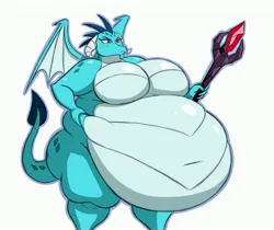Size: 4363x3668 | Tagged: suggestive, artist:miss-britt, derpibooru import, princess ember, anthro, dragon, absurd resolution, belly, belly button, big belly, big breasts, bloodstone scepter, breasts, digital art, dragoness, dragonlard ember, ember is not amused, fat, featureless breasts, female, huge belly, huge breasts, image, jpeg, lizard breasts, morbidly obese, obese, simple background, solo, solo female, thighs, thunder thighs, unamused, white background