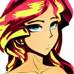 Size: 1080x1080 | Tagged: safe, artist:vinphu1, derpibooru import, machine learning generated, stable diffusion, sunset shimmer, equestria girls, bust, female, image, png, simple background, solo, white background