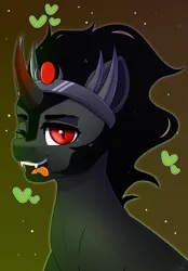 Size: 3160x4536 | Tagged: safe, artist:dinoalpaka, derpibooru import, king sombra, pony, unicorn, heart, image, looking at you, male, one eye closed, png, smiling, solo, stallion, the crystal empire 10th anniversary, tongue out, wink