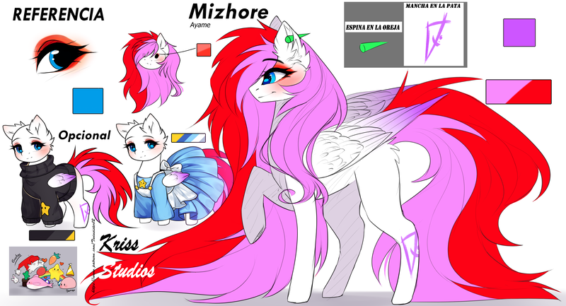 Size: 4800x2600 | Tagged: safe, artist:krissstudios, derpibooru import, oc, oc:mizhore, pegasus, pony, clothes, dress, female, image, mare, png, reference sheet, solo, sweater