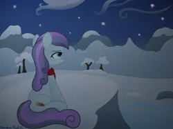 Size: 4032x3016 | Tagged: safe, artist:rainbowšpekgs, derpibooru import, sapphire joy, crystal pony, pony, a tale of one shadow, clothes, cold, image, mountain, png, sad, scarf, scenery, the crystal empire 10th anniversary, tree, winter
