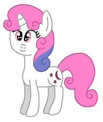 Size: 465x548 | Tagged: safe, artist:brobbol, derpibooru import, baby moondancer, pony, unicorn, baby, baby dancerbetes, baby pony, cute, female, filly, foal, g1, g1 to g4, g4, generation leap, image, ms paint, multicolored hair, multicolored mane, paint.net, png, simple background, smiling, solo, two toned mane, white background