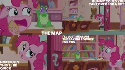 Size: 4400x2475 | Tagged: safe, derpibooru import, edit, edited screencap, editor:quoterific, screencap, gummy, pinkie pie, the lost treasure of griffonstone, image, png