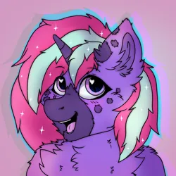 Size: 2000x2000 | Tagged: safe, artist:sorajona, derpibooru import, oc, oc:neon bubble, pony, unicorn, bust, chest fluff, cute, ear fluff, female, heart, heart eyes, horn, icon, image, mare, png, portrait, smiling, solo, sparkles, wingding eyes