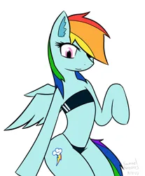 Size: 1176x1421 | Tagged: safe, artist:samuel-neocros, derpibooru import, rainbow dash, pegasus, semi-anthro, clothes, gris swimsuit, image, one-piece swimsuit, png, see-through, simple background, solo, swimsuit, white background