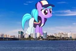 Size: 2048x1365 | Tagged: safe, artist:doctor-g, artist:jaredking779, derpibooru import, azure velour, earth pony, pony, background pony, baseball cap, cap, clothes, female, giant pony, giant/macro earth pony, giantess, hat, highrise ponies, image, irl, jpeg, macro, mare, mega giant, pants, photo, ponies in real life, seoul, south korea