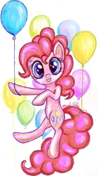 Size: 664x1203 | Tagged: safe, artist:jejejoja, derpibooru import, pinkie pie, earth pony, pony, balloon, image, png, solo, traditional art