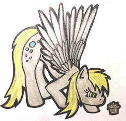 Size: 1024x989 | Tagged: safe, artist:jejejoja, derpibooru import, derpy hooves, pegasus, pony, 2012, food, image, looking at something, muffin, old art, png, solo, traditional art