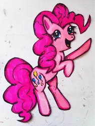 Size: 773x1024 | Tagged: safe, artist:jejejoja, derpibooru import, pinkie pie, earth pony, pony, 2012, image, old art, open mouth, open smile, png, smiling, solo, standing on two hooves, traditional art