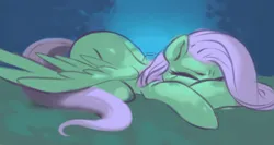 Size: 1280x679 | Tagged: safe, artist:verrmont, derpibooru import, fluttershy, pegasus, pony, crying, eyes closed, image, jpeg, lying down, sad, solo