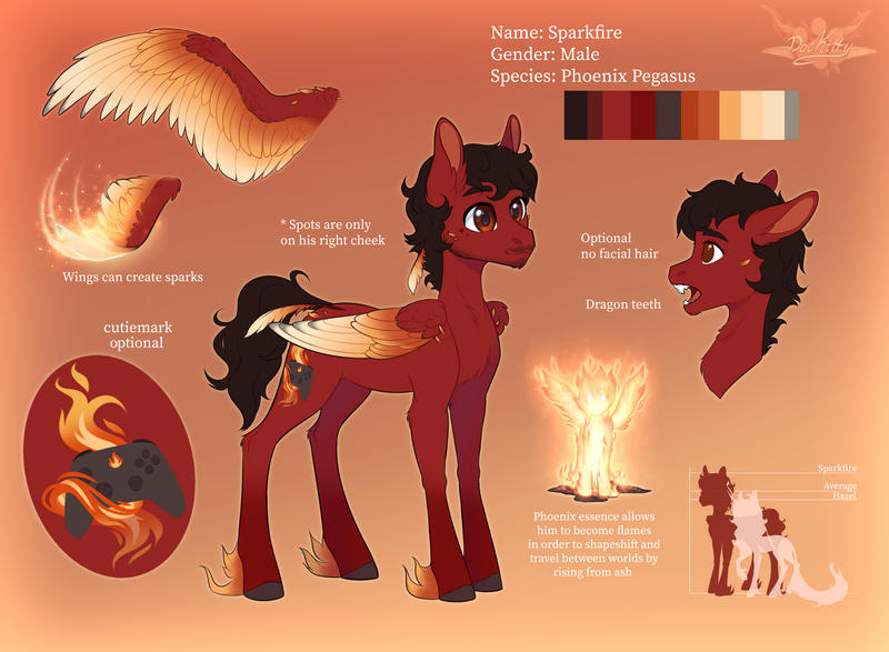 Size: 3948x2896 | Tagged: safe, artist:doekitty, derpibooru import, oc, oc:sparkfire, pegasus, pony, fire, image, male, png, reference sheet, solo, stallion