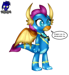 Size: 3840x4154 | Tagged: safe, artist:damlanil, derpibooru import, smolder, dragon, bodysuit, catsuit, clothes, comic, cute, dragon wings, dragoness, eyelashes, female, goggles, happy, horns, image, latex, latex suit, looking at you, png, rubber, shiny, show accurate, simple background, smiling, smolderbetes, solo, speech bubble, standing, suit, text, transparent background, uniform, vector, wings, wonderbolts, wonderbolts uniform