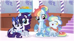 Size: 5928x3296 | Tagged: safe, artist:xxcheerupxxx, derpibooru import, rainbow dash, rarity, oc, oc:aqua lagoon, oc:mirabella, pony, alternate design, baby, baby pony, image, magical lesbian spawn, offspring, parent:applejack, parent:rainbow dash, parent:rarity, parent:twilight sparkle, parents:appledash, parents:rarilight, png, twitterina design