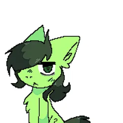 Size: 500x500 | Tagged: safe, artist:katotako, derpibooru import, oc, oc:anonfilly, earth pony, pony, bags under eyes, black mane, derpibooru exclusive, digital art, female, filly, green eyes, green skin, image, png, solo, tired