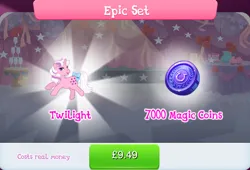 Size: 1261x856 | Tagged: safe, derpibooru import, idw, official, twilight (g1), twilight sparkle, pony, unicorn, bow, bundle, costs real money, english, female, g1, g4, gameloft, horn, idw showified, image, jpeg, magic coins, mare, numbers, sale, solo, solo focus, tail, tail bow, text