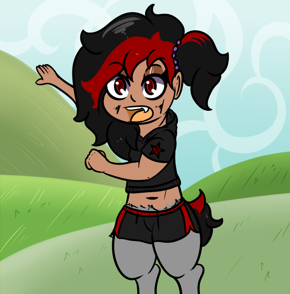 Size: 987x1000 | Tagged: safe, artist:lazerblues, derpibooru import, oc, oc:bella, satyr, bully ranger, clothes, hoodie, image, offspring, parent:oc:miss eri, png