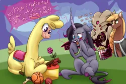 Size: 2400x1600 | Tagged: safe, artist:redahfuhrerking, derpibooru import, fhtng th§ ¿nsp§kbl, oleander (tfh), oc, oc:sila, alpaca, classical unicorn, unicorn, them's fightin' herds, basketball, cloven hooves, colored, community related, crying, flower, flower pot, image, leonine tail, paintbrush, paprika (tfh), plunger, png, shading, sports, square hole, text, unshorn fetlocks