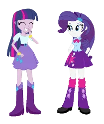 Size: 507x606 | Tagged: safe, artist:marrabo, derpibooru import, rarity, twilight sparkle, equestria girls, belt, boots, clothes, clothes swap, high heel boots, image, png, shirt, shoes, simple background, skirt, solo, transparent background