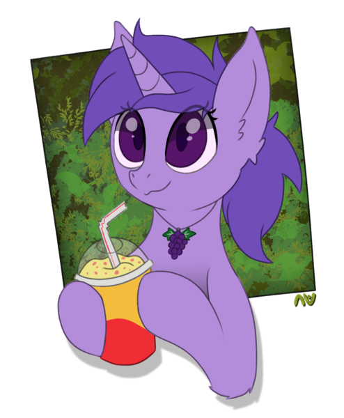 Size: 1108x1346 | Tagged: safe, artist:nyrikiri, derpibooru import, oc, oc:grapie, unofficial characters only, pony, unicorn, bust, cup, derpibooru exclusive, female, image, mare, png, solo