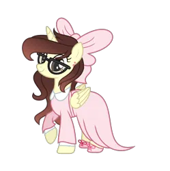 Size: 2053x2065 | Tagged: safe, artist:darbypop1, derpibooru import, oc, oc:darby, alicorn, pony, bow, clothes, dress, female, glasses, hair bow, image, mare, png, simple background, solo, transparent background