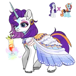 Size: 1080x1080 | Tagged: safe, artist:crumbelinadicarmello, derpibooru import, oc, pony, unicorn, alcohol, avatar maker fantasy pony, blaze (coat marking), clothes, coat markings, cocktail, dress, drink, ear piercing, earring, eyelashes, eyeshadow, facial markings, female, g4, gown, image, jewelry, magic, magical lesbian spawn, makeup, offspring, parent:rarity, parent:sassy saddles, parents:rarisaddles, piercing, png, purple mane, request, requested art, simple background, smiling, solo, telekinesis, transparent background, unshorn fetlocks