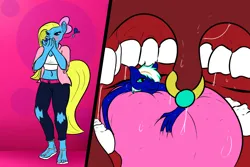 Size: 1500x1000 | Tagged: suggestive, derpibooru import, oc, oc:cuteamena, oc:electric blue, unofficial characters only, anthro, plantigrade anthro, blushing, electricute, image, inside mouth, jpeg, kissing, oc x oc, shipping, uvula, vore