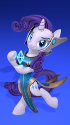 Size: 2160x3840 | Tagged: safe, artist:owlpirate, derpibooru import, rarity, pony, unicorn, 3d, 4k, bipedal, clothes, cosplay, costume, dress, female, gradient background, high res, image, looking at you, mare, overwatch, png, smiling, smiling at you, solo, source filmmaker, standing, standing on one leg, symmetra