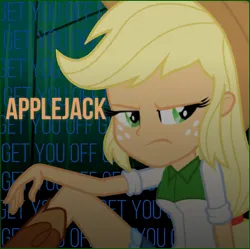 Size: 2985x2972 | Tagged: safe, derpibooru import, edit, edited screencap, screencap, applejack, human, equestria girls, shake your tail, album, album cover, background human, boots, clothes, fefe dobson, image, jpeg, party, shoes, singer, single, skirt, solo
