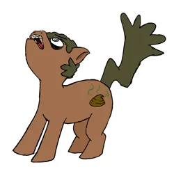 Size: 800x800 | Tagged: safe, artist:potatoconnoisseur, derpibooru import, oc, oc:smelly bigshit, unofficial characters only, earth pony, pony, derpibooru exclusive, image, looking up, male, png, poop, scared, simple background, solo, stallion, white background
