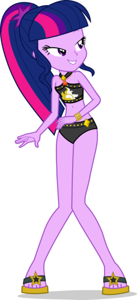 Size: 2110x4627 | Tagged: safe, artist:dustinwatsongkx, derpibooru import, sci-twi, twilight sparkle, human, equestria girls, equestria girls series, accessory swap, bare shoulders, bikini, bikini bottom, clothes, clothes swap, feet, geode of empathy, image, magical geodes, missing accessory, no glasses, png, sandals, simple background, sleeveless, solo, sunset shimmer's beach shorts swimsuit, swimsuit, swimsuit swap, transparent background, vector