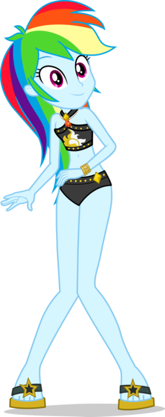 Size: 1887x4758 | Tagged: safe, artist:dustinwatsongkx, derpibooru import, rainbow dash, human, equestria girls, equestria girls series, accessory swap, bare shoulders, bikini, bikini bottom, clothes, clothes swap, feet, geode of empathy, image, magical geodes, png, sandals, simple background, sleeveless, solo, sunset shimmer's beach shorts swimsuit, swimsuit, swimsuit swap, transparent background, vector