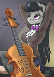 Size: 955x1351 | Tagged: safe, artist:mysticalpha, derpibooru import, octavia melody, anthro, earth pony, breasts, busty octavia melody, cello, image, jpeg, musical instrument, solo