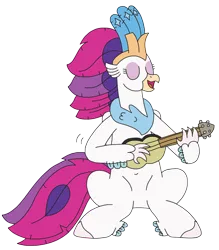 Size: 2443x2784 | Tagged: safe, artist:supahdonarudo, derpibooru import, queen novo, classical hippogriff, hippogriff, my little pony: the movie, eyes closed, image, musical instrument, playing instrument, png, simple background, singing, sitting, transparent background, ukulele