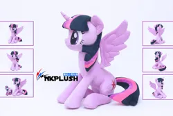 Size: 1280x854 | Tagged: safe, artist:nekokevin, derpibooru import, twilight sparkle, twilight sparkle (alicorn), alicorn, pony, clothes, commission, female, image, irl, jpeg, mare, photo, plushie, sitting, socks, solo, spread wings, striped socks, wings