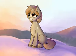 Size: 3535x2635 | Tagged: safe, artist:waffletheheadmare, derpibooru import, oc, oc:polar fluff, unofficial characters only, pony, taiga pony, background, chest fluff, female, forest, image, mare, mountain, multicolored coat, png, sitting, smiling, snow, tree, winter