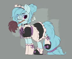 Size: 2270x1882 | Tagged: safe, artist:rexyseven, derpibooru import, oc, unofficial characters only, earth pony, pony, clothes, duster, emanata, image, maid, mouth hold, one eye closed, png, solo