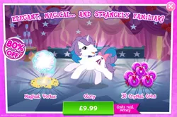 Size: 1958x1300 | Tagged: safe, derpibooru import, idw, official, glory, pony, unicorn, advertisement, bow, costs real money, english, female, g1, g4, gameloft, horn, image, jpeg, magic, mare, numbers, sale, solo, solo focus, tail, tail bow, text, vortex