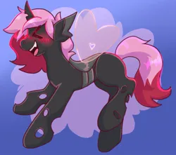 Size: 1163x1029 | Tagged: safe, derpibooru import, oc, oc:heartstring fiddler, unofficial characters only, changeling, blushing, heart wings, image, jpeg, pink changeling, pink mane, pink tail, simple background, tail