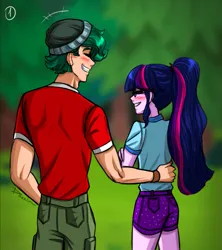 Size: 993x1120 | Tagged: safe, artist:daazzlin, derpibooru import, sci-twi, timber spruce, twilight sparkle, equestria girls, blushing, camp everfree outfits, cropped, duo, female, image, male, png, shipping, straight, timbertwi
