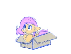 Size: 1079x829 | Tagged: safe, artist:zutcha, derpibooru import, fluttershy, pegasus, pony, :3, box, cardboard box, colored sketch, female, image, png, pony in a box, simple background, solo, white background