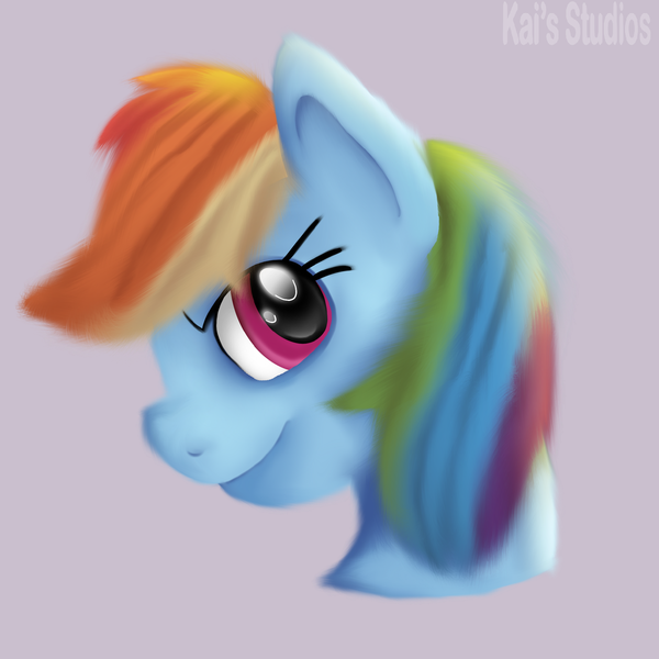 Size: 2000x2000 | Tagged: safe, artist:kaifurry, derpibooru import, rainbow dash, pegasus, pony, bust, digital painting, fluffy, grin, image, png, portrait, simple background, smiling, solo