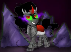 Size: 3822x2826 | Tagged: safe, artist:background basset, derpibooru import, king sombra, pony, unicorn, crystal, dark magic, glow, glowing eyes, image, magic, png, smiling, solo, the crystal empire 10th anniversary