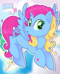 Size: 2087x2579 | Tagged: safe, artist:anscathmarcach, artist:daylightsketch, derpibooru import, thistle whistle, butterfly, insect, pegasus, pony, butterfly island, female, flying, g3, g3 to g4, g4, generation leap, image, looking at you, mare, png, solo, sunny scent pony