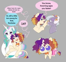 Size: 2546x2390 | Tagged: safe, artist:aztrial, derpibooru import, princess celestia, oc, alicorn, earth pony, pony, unicorn, image, magical lesbian spawn, offspring, parent:cheerilee, parent:princess celestia, png, yippee